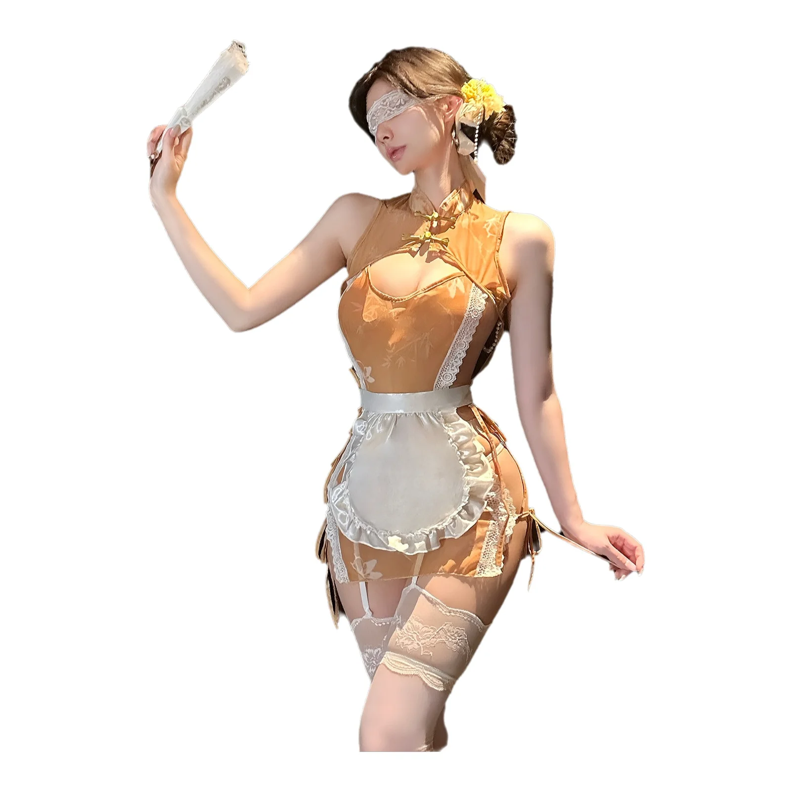 

Chinese-style Flirtatious And Sexy Pure Desire Pearl Embellished Maid-style Sensual And Alluring High-end With Apron Dress 5DDZ