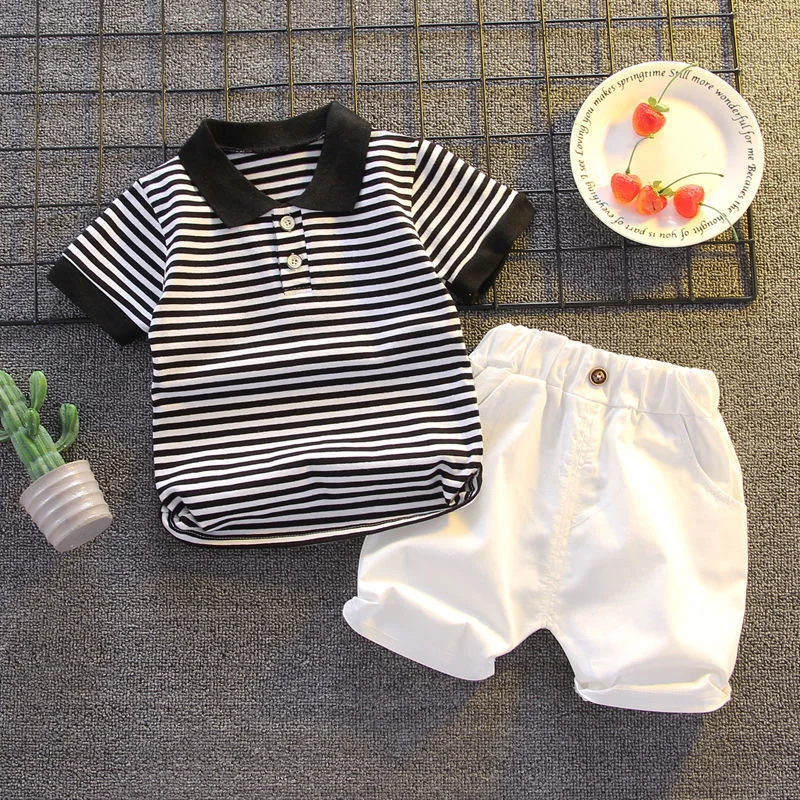 Summer Child Sets Baby Boys Fashion Striped Suit Kids Casual Shirt+Shorts 2Pcs Children 1-5Y Cotton Short Sleeves Trends Clothes