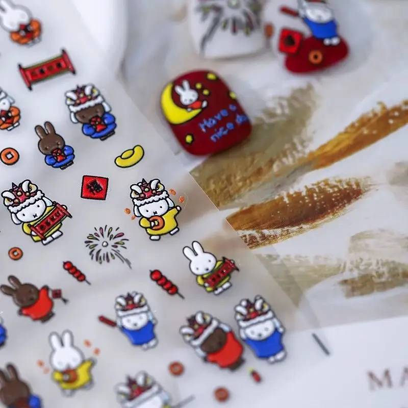 Kawaii Miffy 3D Relief Nail Art Cartoon Cute Rabbit Simple Waterproof Nail Sticker Christmas Gift Toy