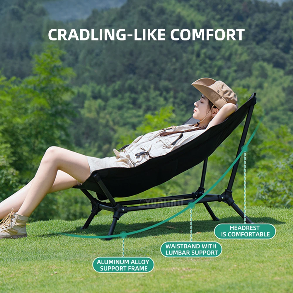 Outdoor Folding Lying Flat Chair Portable Picnic Camping Fishing Chair Office Lounge Recliner for Camping And Travel