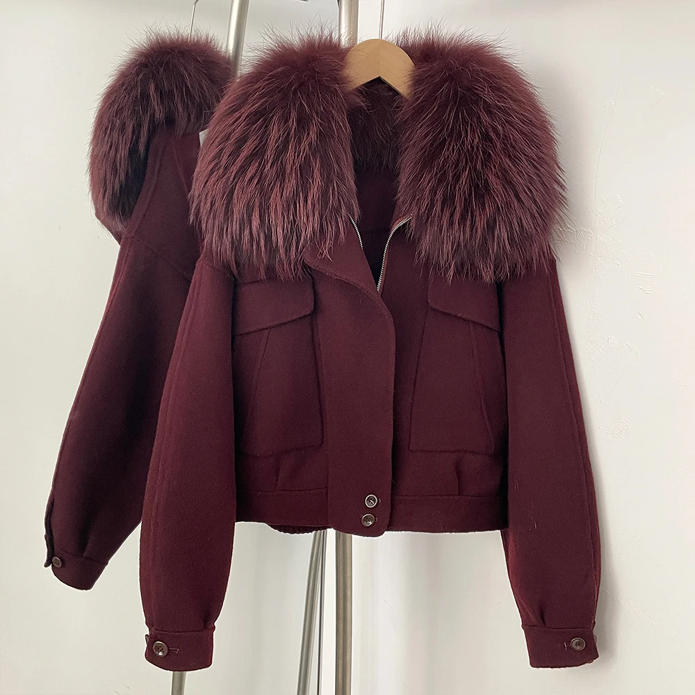 2025 Women New Fur Jacket women Short Wool Coat Fahsion New Autumn Winter Real Fox Fur Natural Fur Cashmere Woolen Jacket Female