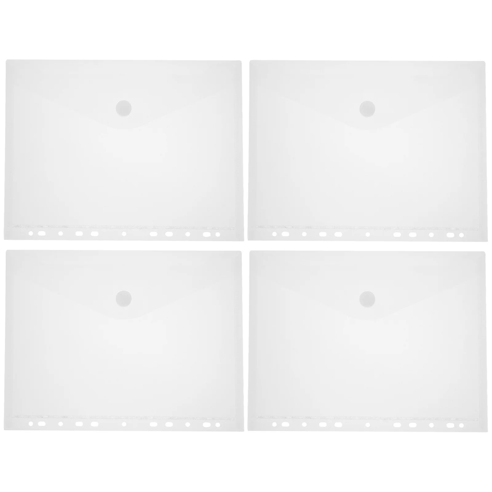 4pcs 파일 포켓 A4 클리어 문서 폴더 두꺼운 스티커 버튼 디자인 사무실 학교용 휴대용 플라스틱 파일 봉투