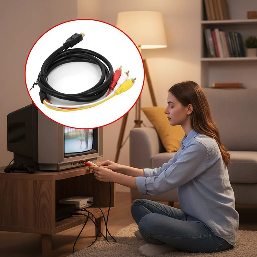 HDMI to RCA Cable 1080P HD Video Audio Adapter - Gold-Plated Connectors for Strong Signal for HDTV Home Theater Audio Adapter