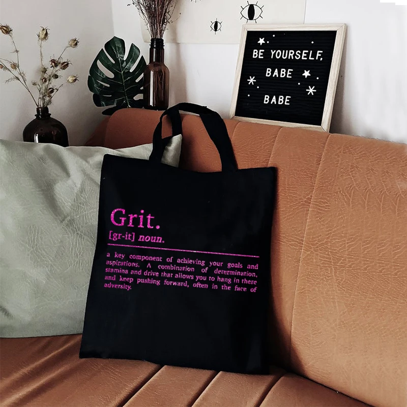 Grit Definition Tote Bag Canvas Motivation Print Reusable Bag Motivational Quotes Prints Canvas Tote Bag Letter Fashion XL