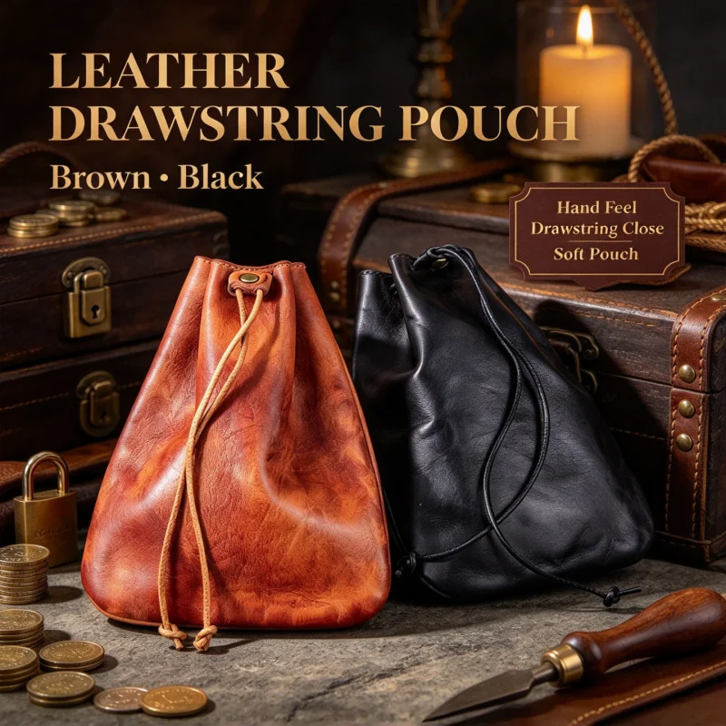 Cowhide Universal Capacity Tobacco Storage Pouch Drawstring Seal Hand Craft Wear-resistant Design Vintage Smoking Gift