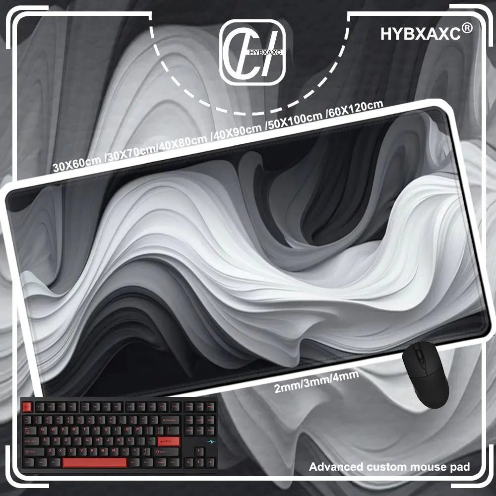 Black And White Wavy Stripes Mouse Pad Large Rubber Anti-Slip Desk Accessories Mouse Pad For Offices And Game Keyboard HYBXAXC