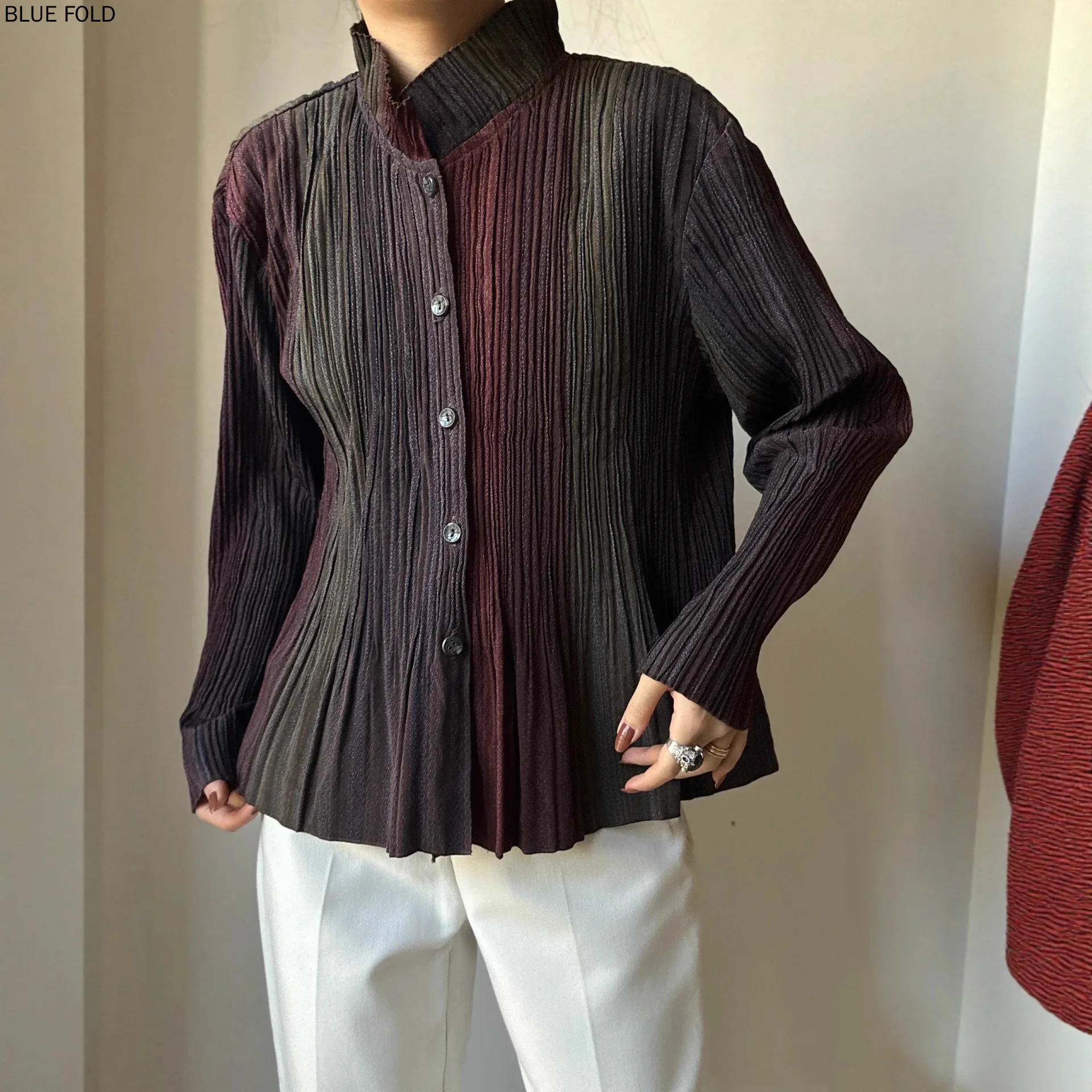 Miyake, recién llegado, camisa plisada Retro japonesa, estilo bohemio urbano, camisa plisada artesanal de alta calidad para mujer