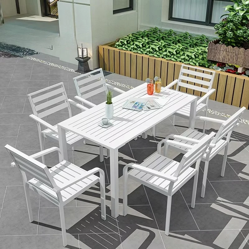 

Simple Outdoor Tables And Chairs Water And Sun Resistant Iron And Wood Plastic Furniture Set For The Garden Milk Tea Shop