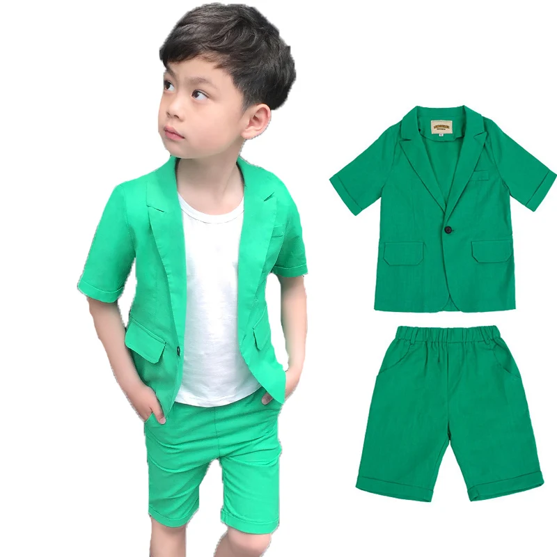 2022 Boys Summer Cool Suit Baby Kids Blazer Jacket+Short 2Pcs Photograph Set Children Wedding Performance Dress Ceremony Costume