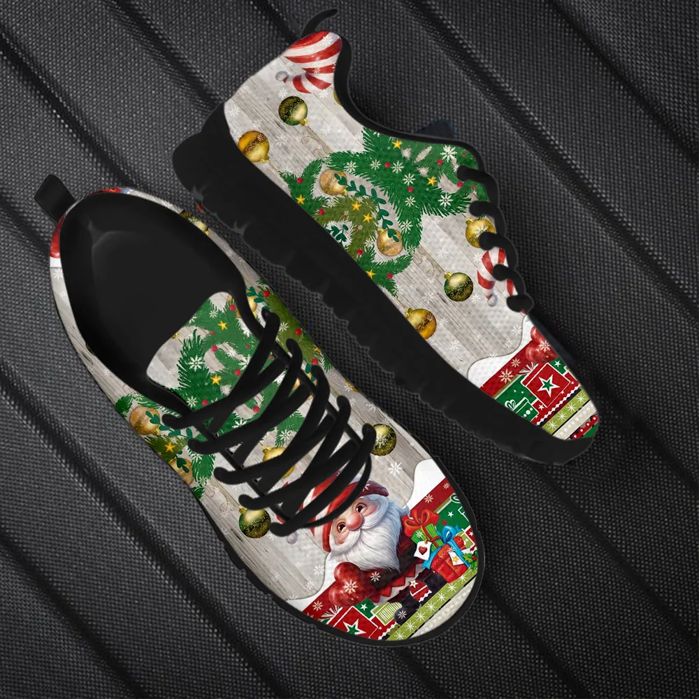 INSTANTARTS Winter Autumn Comfort Sneakers Santa Claus Christmas Decorations Print Ladies Casual Flat Shoes As Christmas Gifts