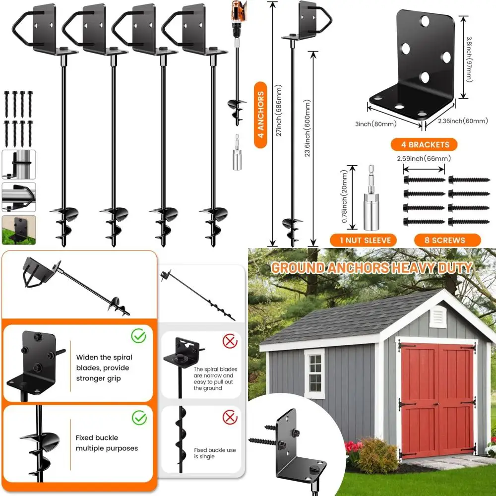 

Heavy-Duty Trampoline Anchors Set for Mobile Home, Shed, and Playset Stability - 27 Pieces with 4 Stakes for Secure Grounding