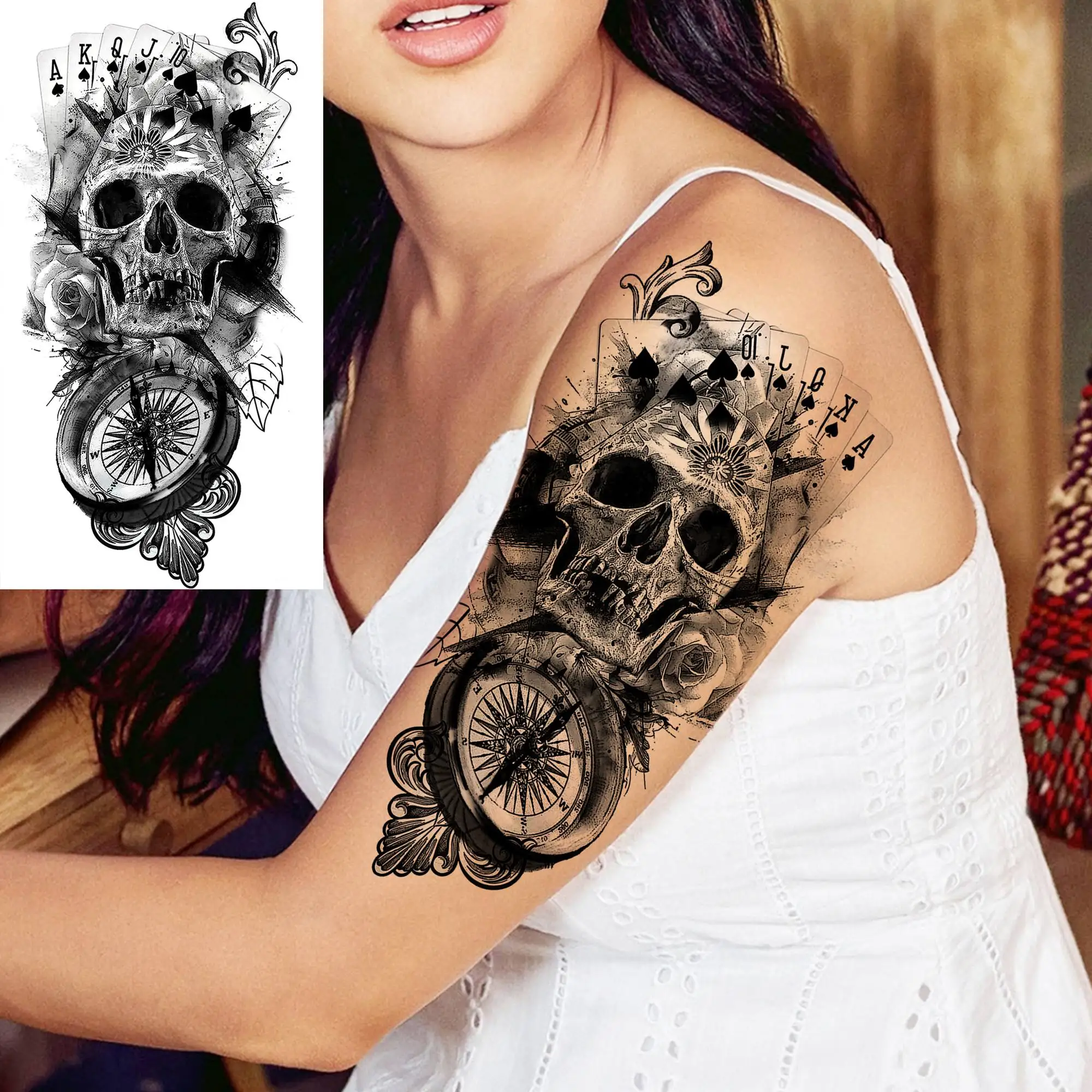 8 Sheets Gangster Tribal Lion Temporary Tattoos For Women Men Waterproof FakeTattoos Paper Robot Arm Tiger Skull Tatoos Black