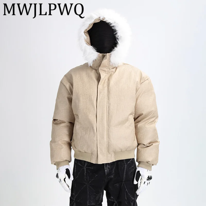 

MWJLPWQ Dark Niche Design Plush Hooded Cotton Coats Short Men's Street Long Sleeve Thickened 2025 Winter Casuall Tops 12800