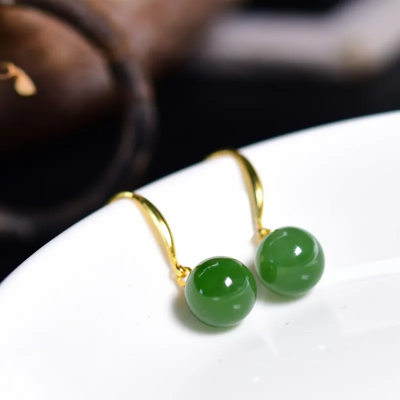 Hetian spinach jadeite women, imitation green earrings mothers