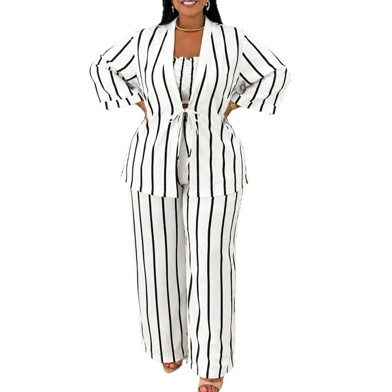 L-4XL Plus Size Dashiki African Clothes for Women Autumn 3 Piece African Long Sleeve V-neck Top Inner Long Pant Matching Sets