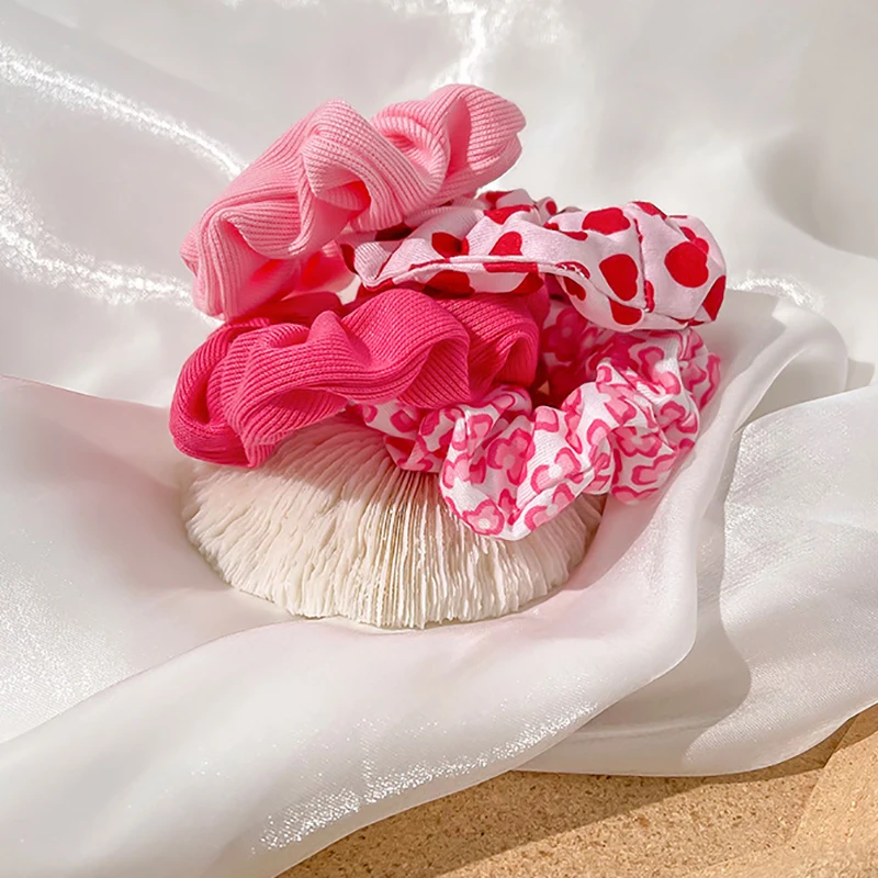 Scrunchie de la serie rosa para mujer, banda elástica Multicolor, soporte para cola de caballo, diadema, accesorios para el cabello, lazos para el cabello de flores de corazón