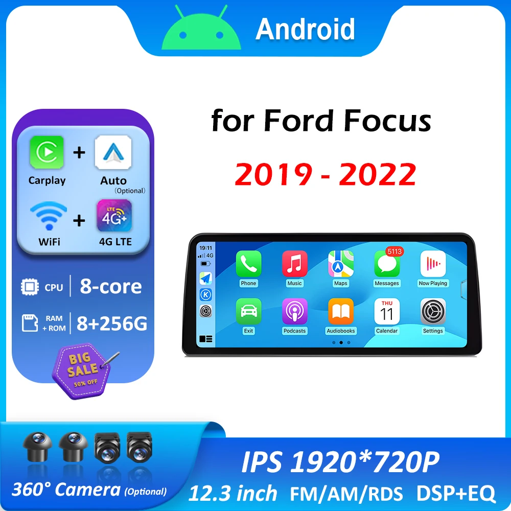 

for Ford Focus 2019 2020 2021 - 2022 DSP Stereo 12.3 inch Touch Screen Car Multimedia Radio Video Player Touch Screen Head Unit