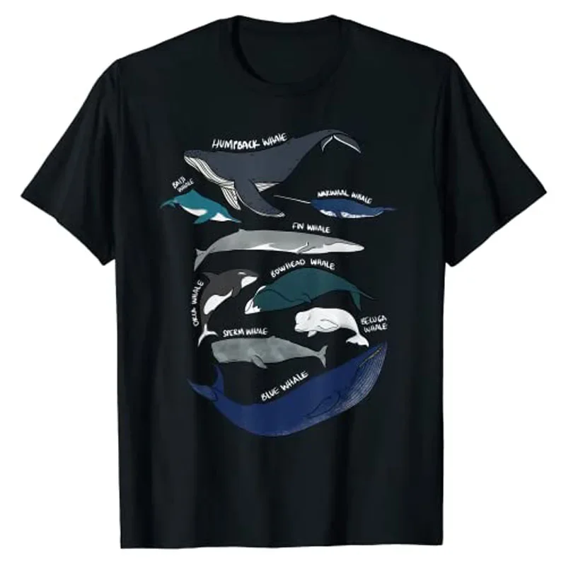 Types of Whales Shirt - Whale Breeds Species - Whale Lover T-Shirt Cute Ocean Mammals Guide Tee Y2K Tops Aesthetic Clothing