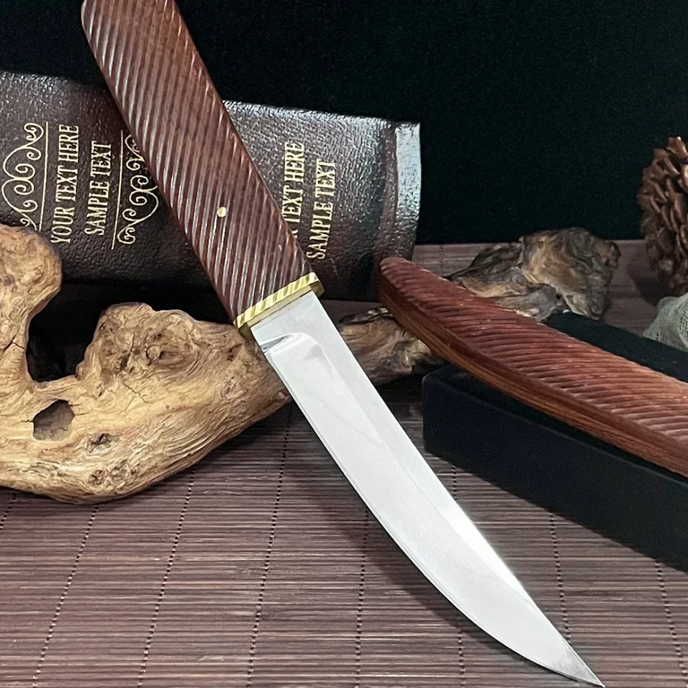 

Practical Straight Knife Wood Handle D2 Blade Outdoor Camping Sharp Cutting Multi-functional Tactical Hunting Knives Men's Gift