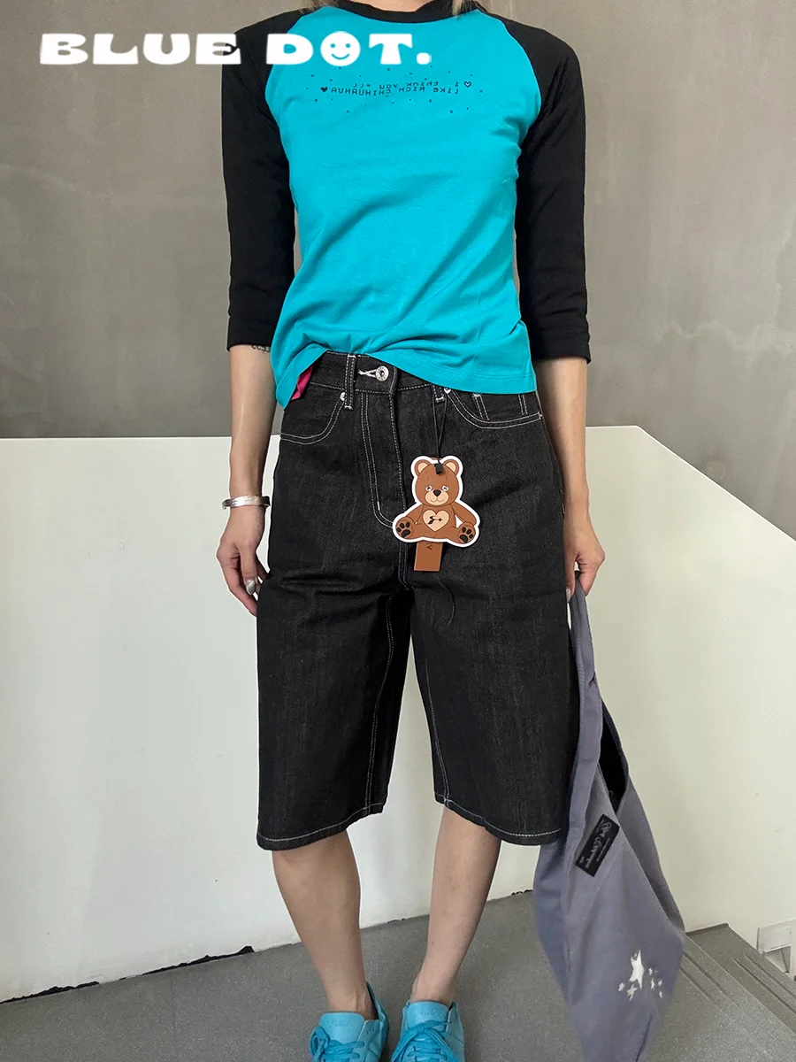 

Bluedot Rich Chihuahua Original Denim ort Jeans Women's Casual Straight Leg Cotton Pants Embroidery Bule Fastening