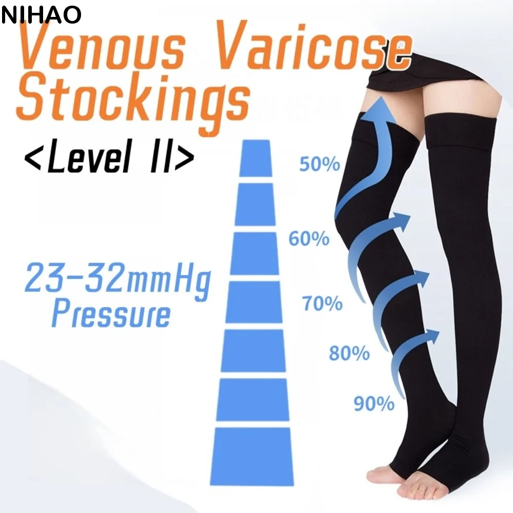 

Knee High Pressure Level 2 Varicose Veins Socks Circulation Elastic 23-32mmHg Compression Socks Black Athletic Recovery