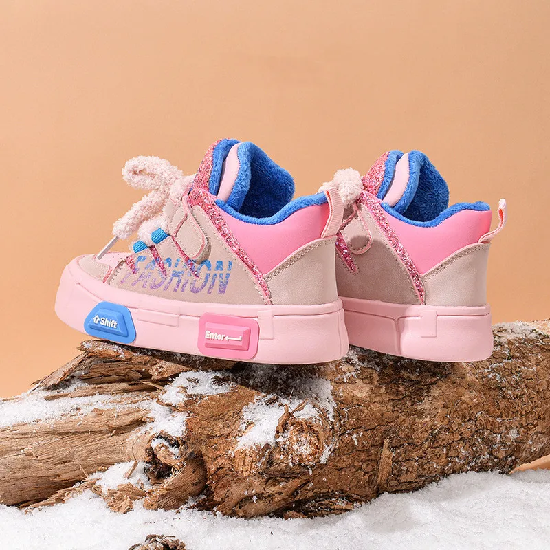 Girls Sneakers 2023 Winter Kids Fashion Brand High Top Casual Running Sports Shoes Toddler Flats Boys Warm Fur Glitter Soft Sole