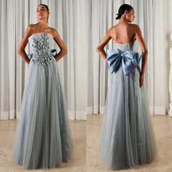 Yipeisha  Elegant Strapless A-line Floor Length  Dresses Applique Sequin Tulle Customized  es