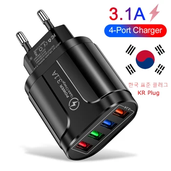 Kore USB hızlı şarj KR fiş hızlı şarj cep telefonu şarj 3.1A çoklu 4 port USB seyahat adaptörü duvar şarj