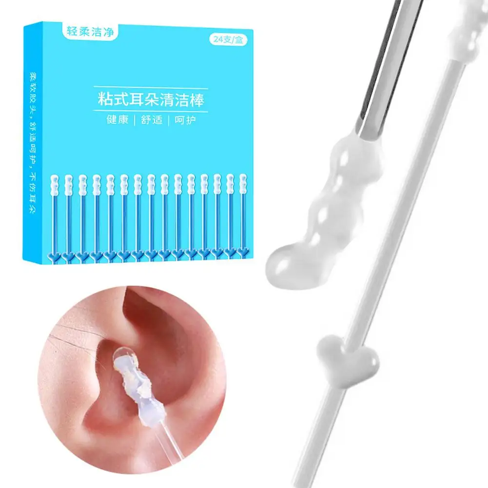 24Pcs/Box Silicone EarWax Remover Sticky Ear Picks Disposable Adhesive Earpick S/L Reusable Ear Cleaner for Kids & Adults