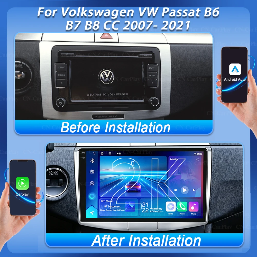Android 16 For Volkswagen VW Passat B6 B7 B8 CC 2007- 2021 Carplay Auto Car Radio Multimedia Player Gps Stereo Dsp Wifi+5g Wifi - view 2