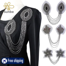 Handmade Epaulette Beading Tassel Rhinestones Crystal Floral Shoulder Epaulettes Patches Blazer Accessories 2 pieces