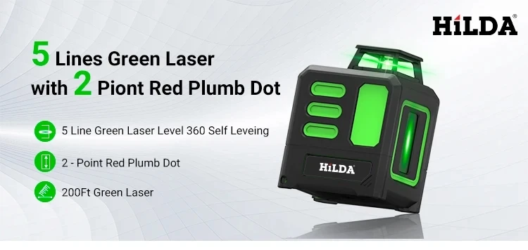 HILDA Laser-Nivelliergerät 2 Linien/5 Linien 360° Automatische Nivellierung Baustellengerät Grünes Licht Kreuzlaser Gutes Geschenk – Detail 18