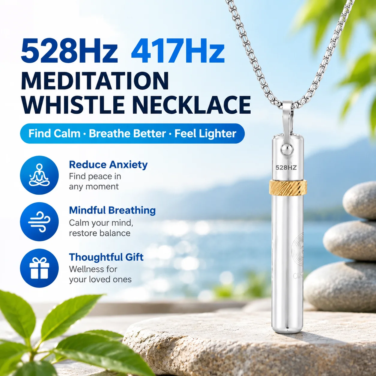 528Hz 417Hz Solfeggio Frequency Meditation Whistle Necklace Anxiety Relief Mindfulness Breathing Tool Stress Relief Gift Pendant