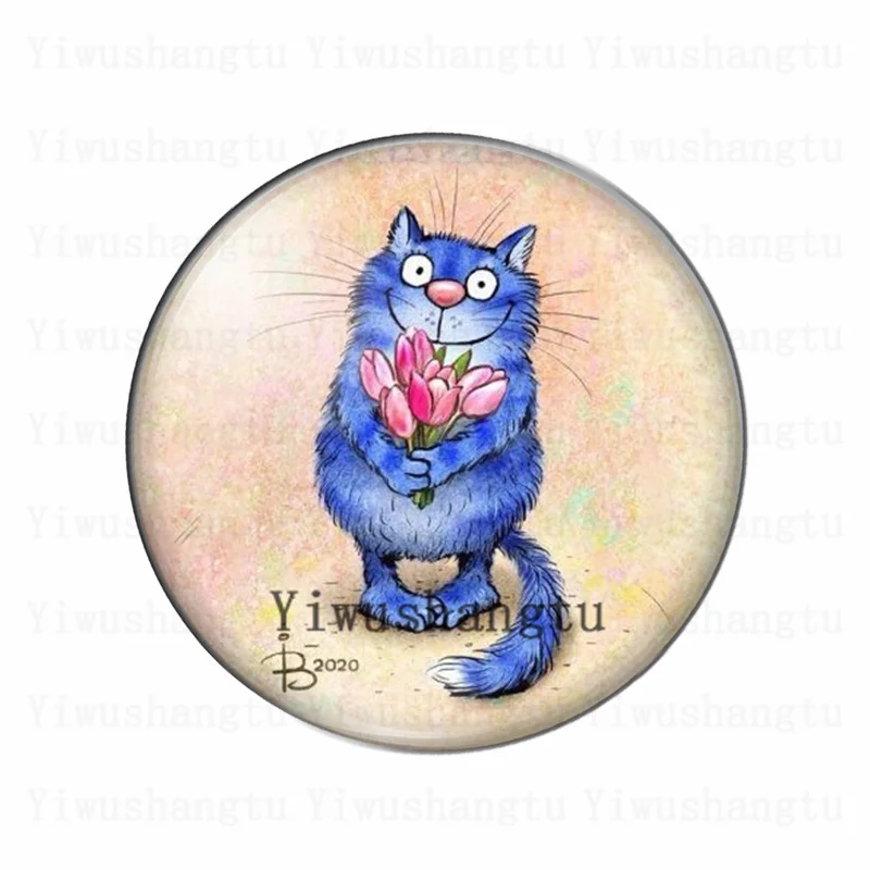 Cabochon Naughty animal bule pet cat love 12mm/20mm/25mm/30mm Round photo glass cabochon demo flat back Making findings