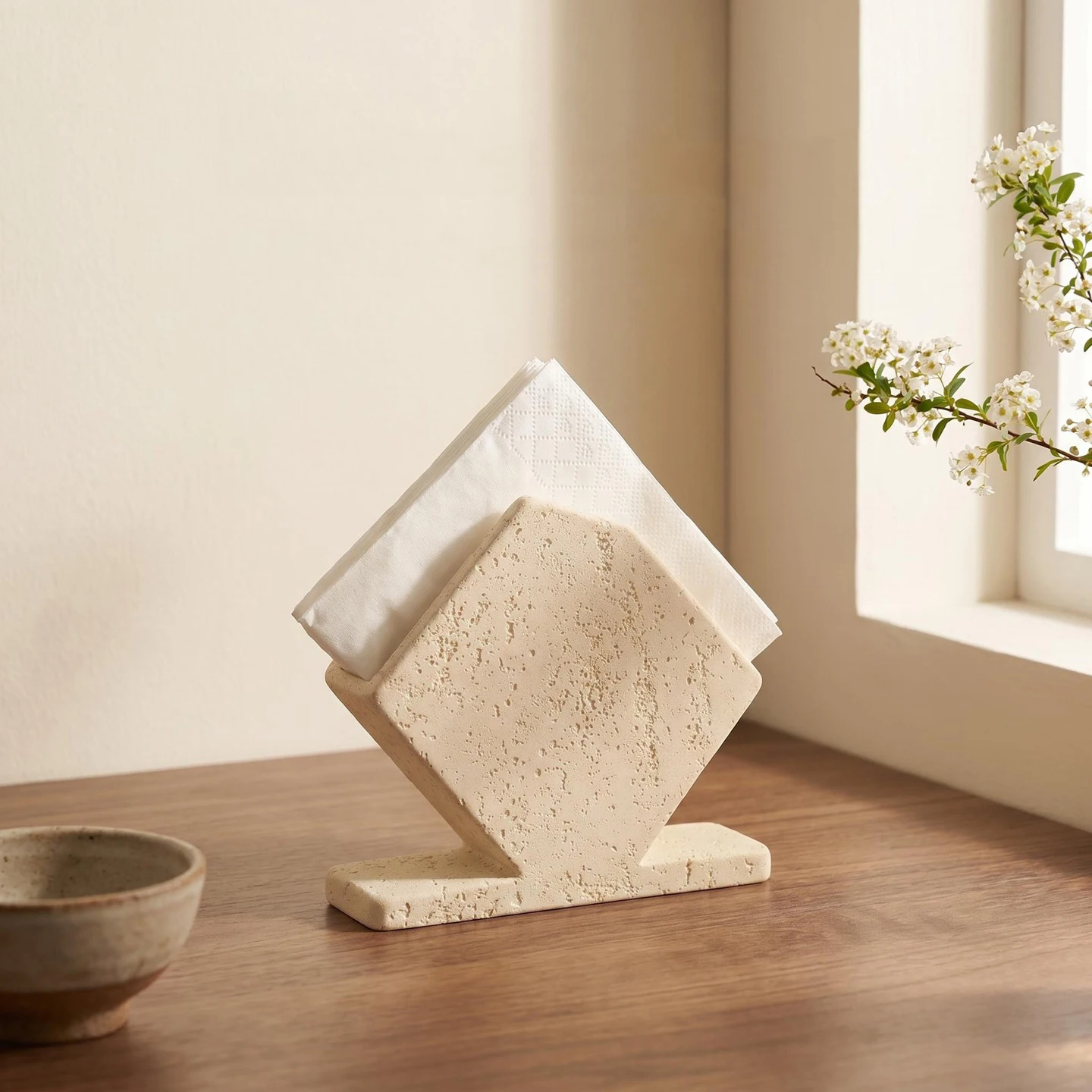 Travertine Texture Napkin Holder,Geometric Slant Paper Napkin Rack,Minimalist Table Tissue Holder for Kitchen, Cafe Table Decor