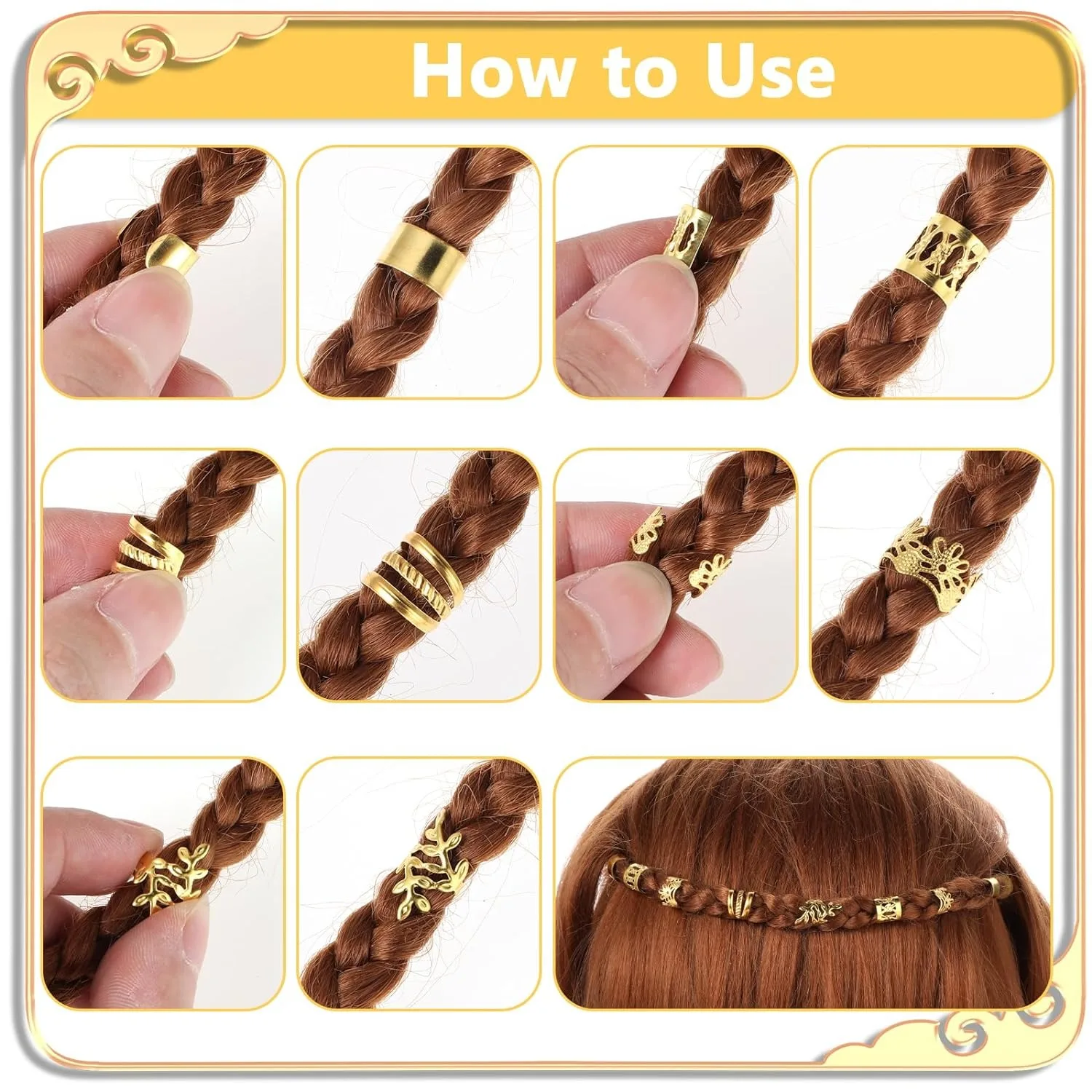 50pcs Alloy Hair Jewelry for Braids Accessories Loc Jewelry for Hair Dreadlocks Adjustable Hair Ring Hair Cuff Hair Charms Braid