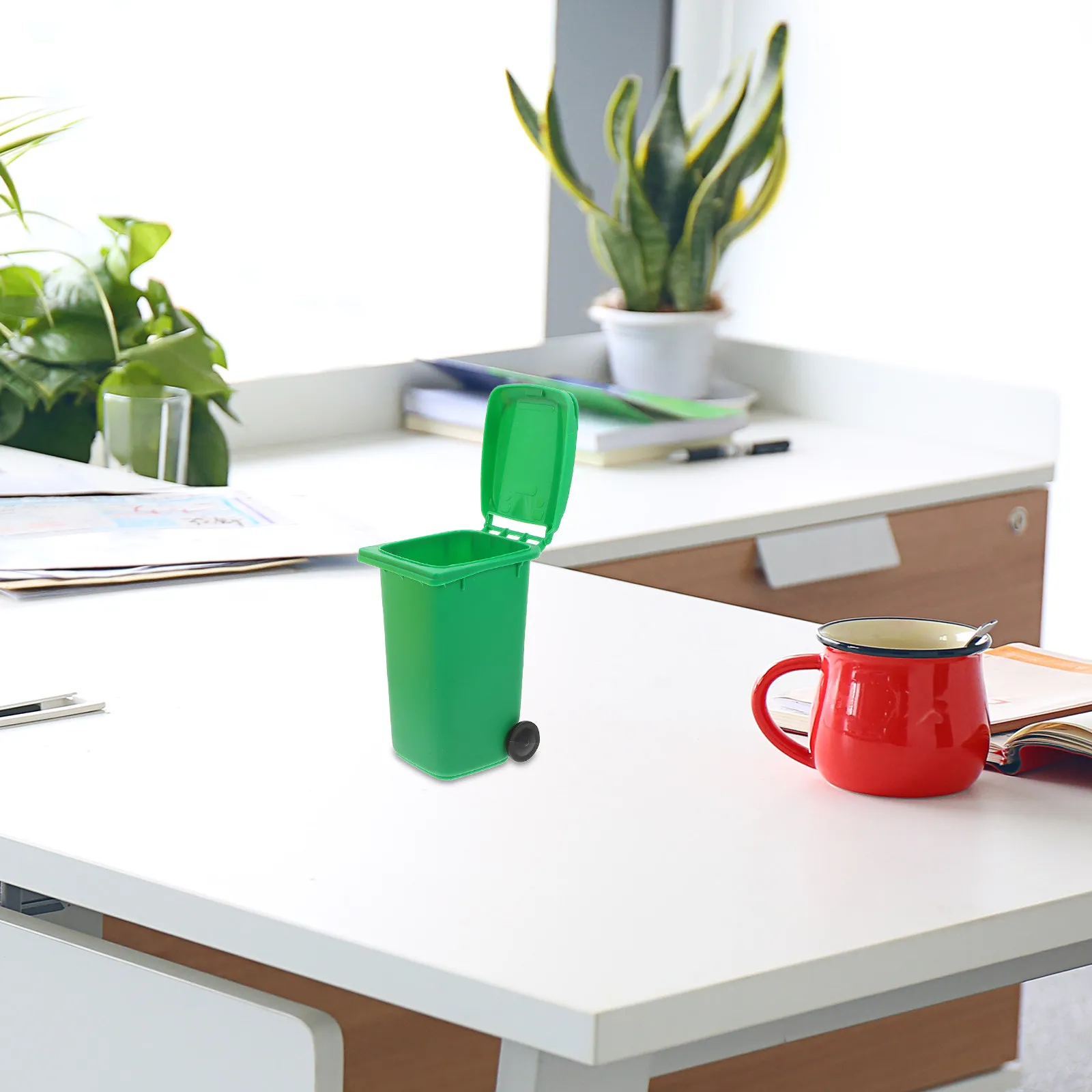 4Pcs Small Desk Trash Can with Pencil Holder Multifunctional Compact Plastic Pen Organizer for Workspace Study Table Desktop