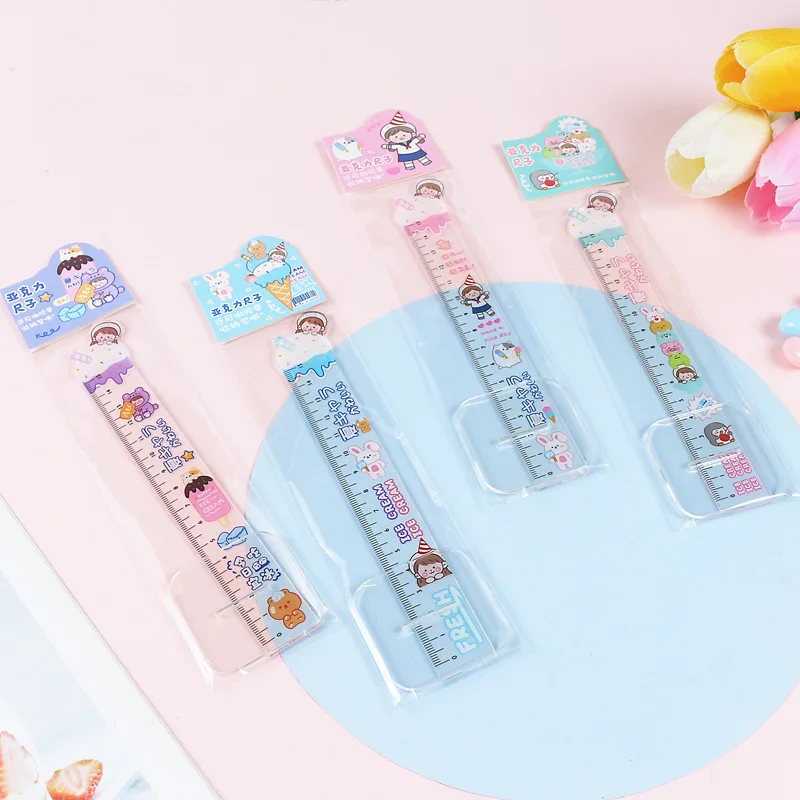 New Cartoon Cute Acrylic Straight Ruler Multifunctional DIY Drawing Ruler Children Students Stationery Props Art Drawing Ruler