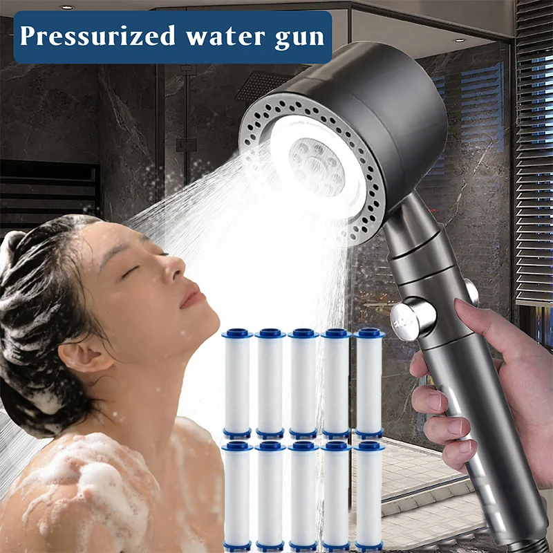Cabezal de Ducha de Alta Presión con 5 Modos, Portátil, con 10 Filtros de Algodón, Ahorro de Agua, Botón de Paro, Accesorios de Baño