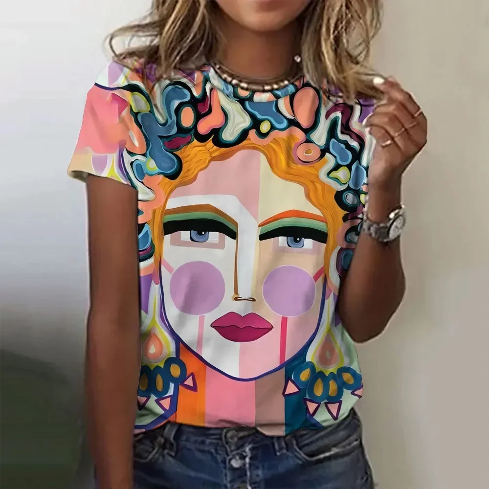 Summer Fashion Top for Girls Face Paint 3D Printed T-Shirts Harajuku Street Colorful Beautiful Round Neck Short Sleeve Tees