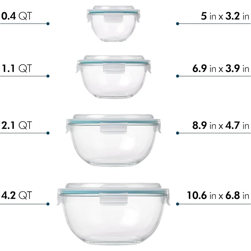 Mixing Bowl with Latching Lids 8-Pieces Set – Airtight, Leakproof, BPA Free Lids, Nesting, Meal Prep, Baking, Salad, Food