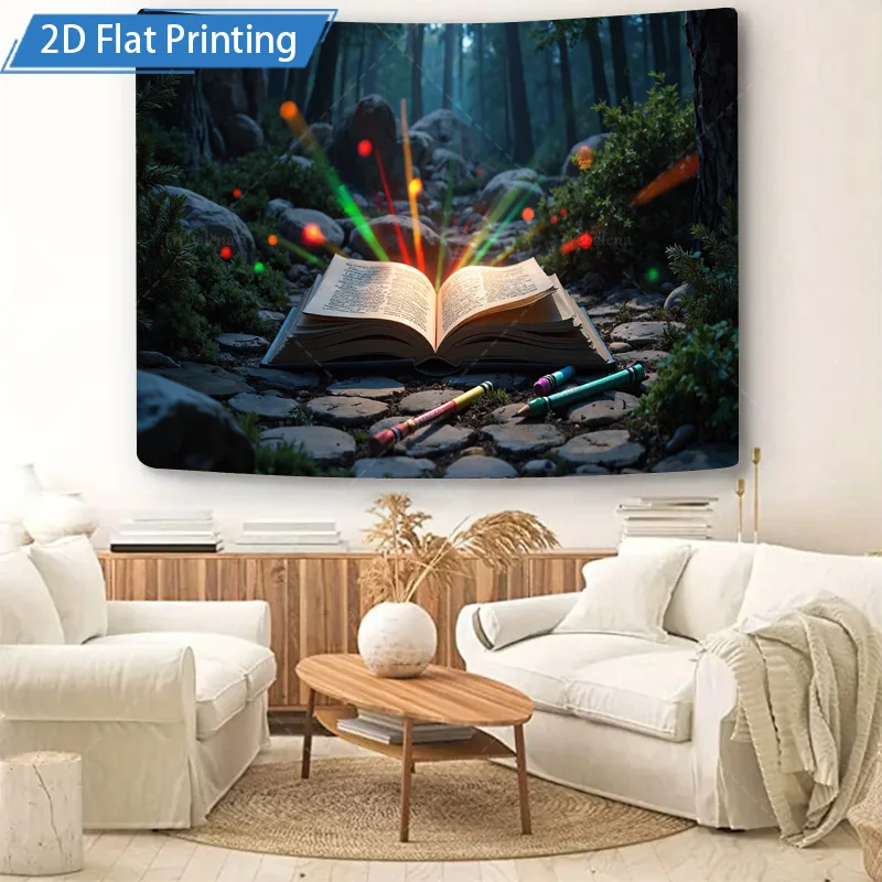 [2D FLAT] 1pc 4x16inch Metal Sign Enchanted Forest Book Magic 2D Flat Print Wall Art Decor for Kids Room