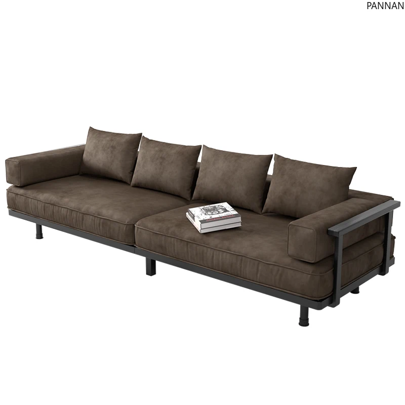 

Carbon steel minimalist sofa Italian living room small apartment straight three-person sofa