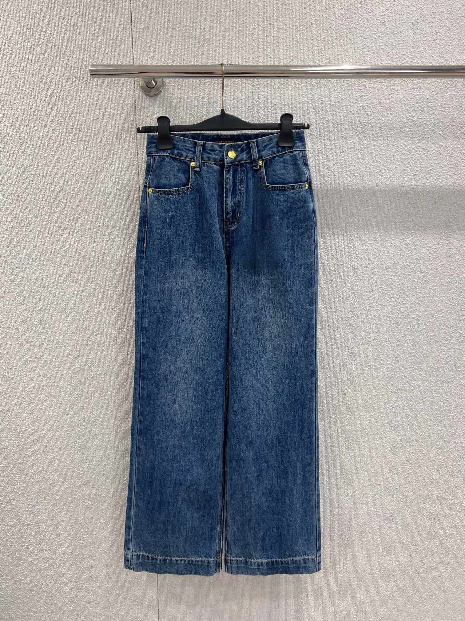 

Retro High Waist Straight Leg Jeans Women's Long Pants Dark Blue Slimming Versatile Back Pocket Color Contrast Letter LOGO