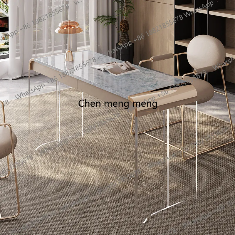 Acrylic desk natural marble blue ice jade countertop suspended cream wind computer desk