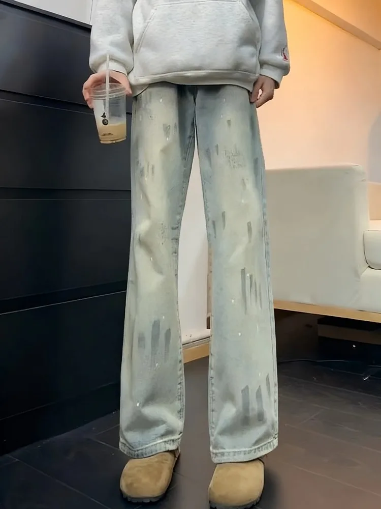 

High Waist Straight Leg Men's Jeans Spring Autumn Winter Casual Faion Brand Water Waed High Waist Pant Leggings