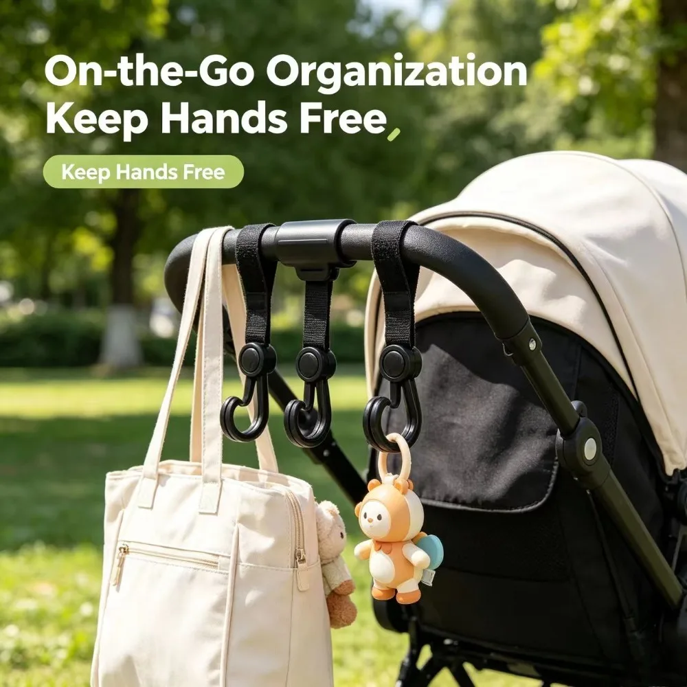 Ganchos para cochecito de bebé, ganchos para carrito de compras, accesorios para cochecito de bebé, gancho giratorio de 360 ​​grados, organizador de bolsas, colgador (2 uds)