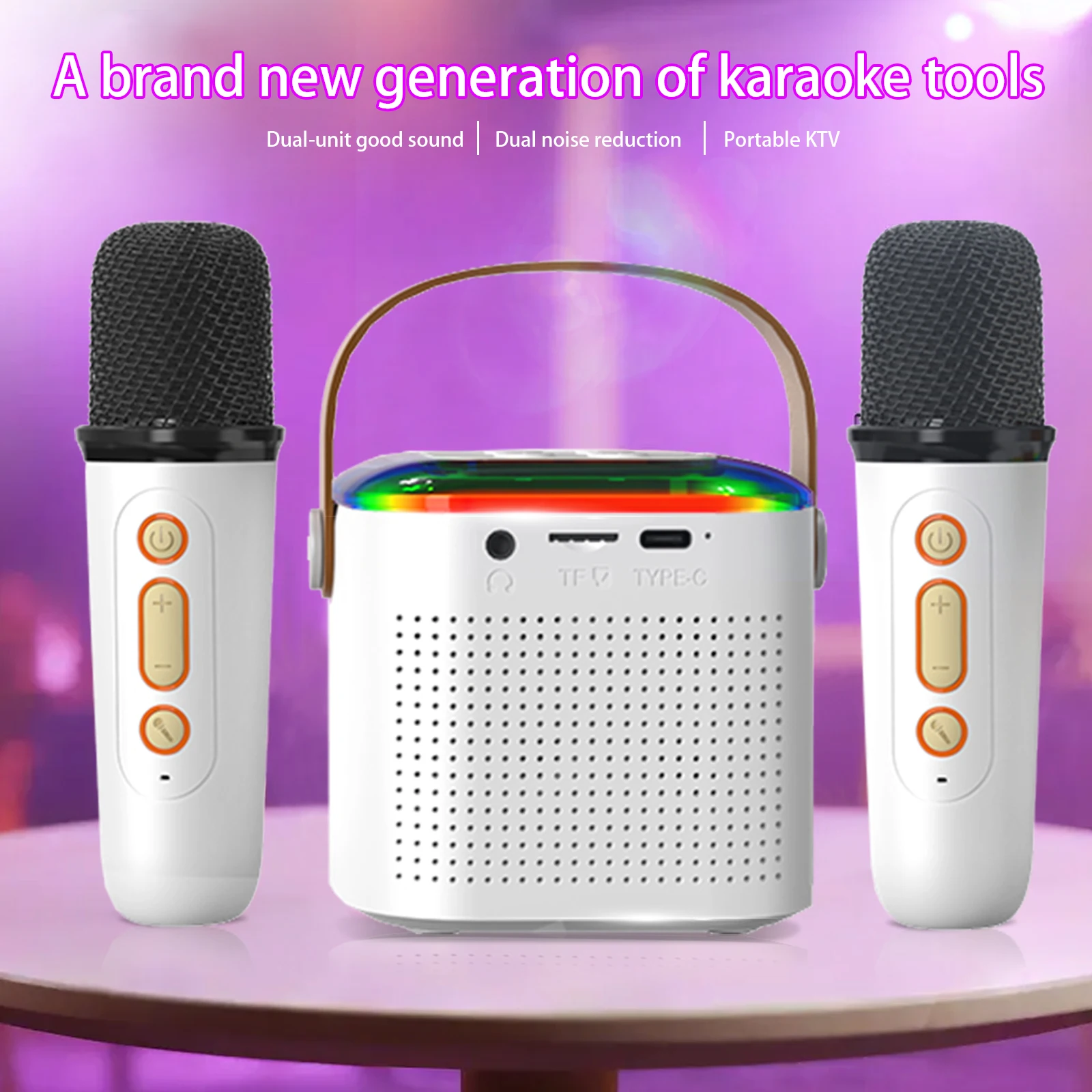 Bluetooth Karaoke Machine Portable 5.3 PA Speaker System with 1-2 Wireless Microphones Home Family Singing Children's Gifts