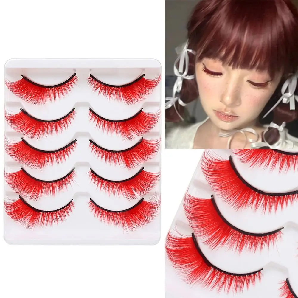 5Pairs Green Blue Dramatic Look Colored Lashes Cosplay Party Masquerade Fox Cat Eye Eyelashes Soft Fluffy Eyelash Extension