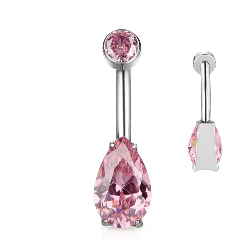 ASTM F136 Titanium Navel Rings PIERC Body Jewelry 14G CZ Top and Pear CZ Paved Threaded EARRING Belly Piercing Belly Button Ring